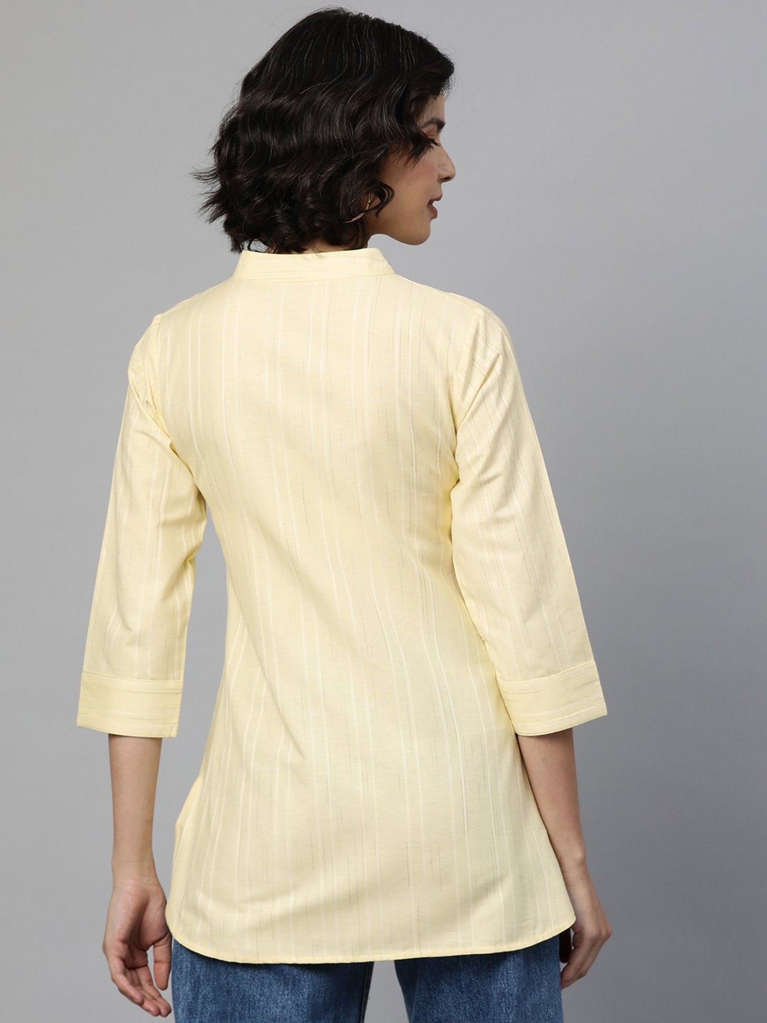 Cottinfab Light Yellow Self Design Ethnic Cotton Top