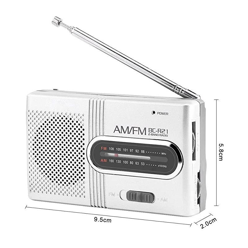 AM/FM Battery Operated Mini Radio - Telescopic Antenna - Built-in Speaker - Standard Earphones Jack - High-Performance Receiver