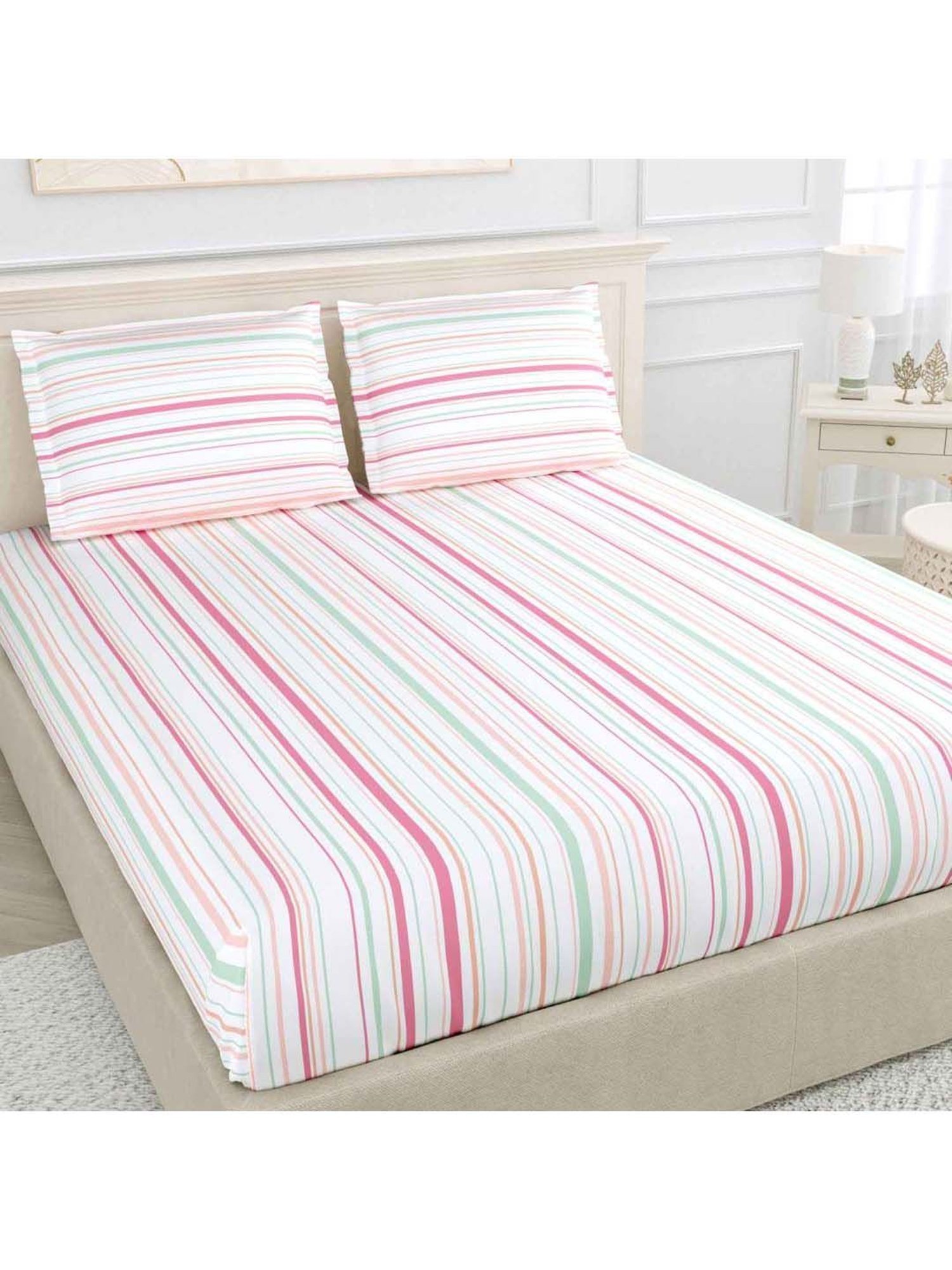 Haus & Kinder Multicolor Cotton 186 TC King Bedsheet with 2 Pillow Covers