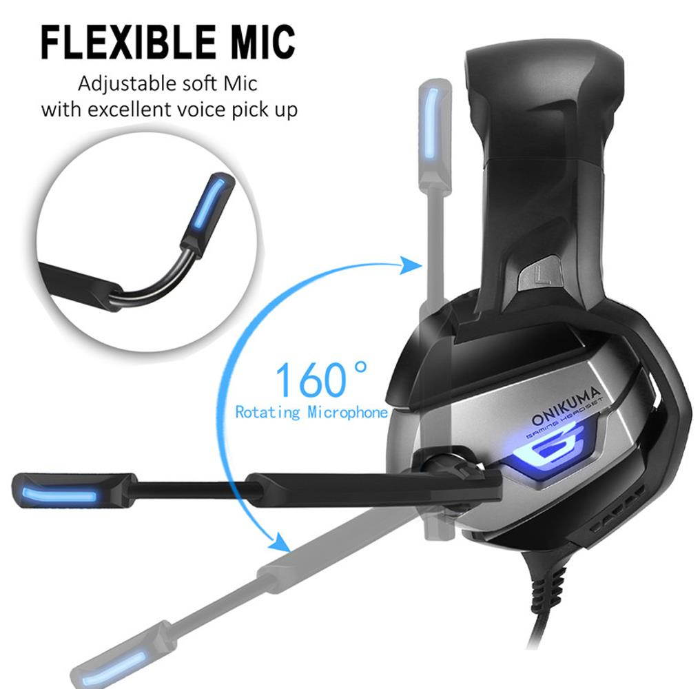 ONIKUMA K5 Best Gaming Headset Gamer Deep Bass Gaming Headphones for Computer PC PS4 Laptop Notebook with Microphone LED - Black & Blue