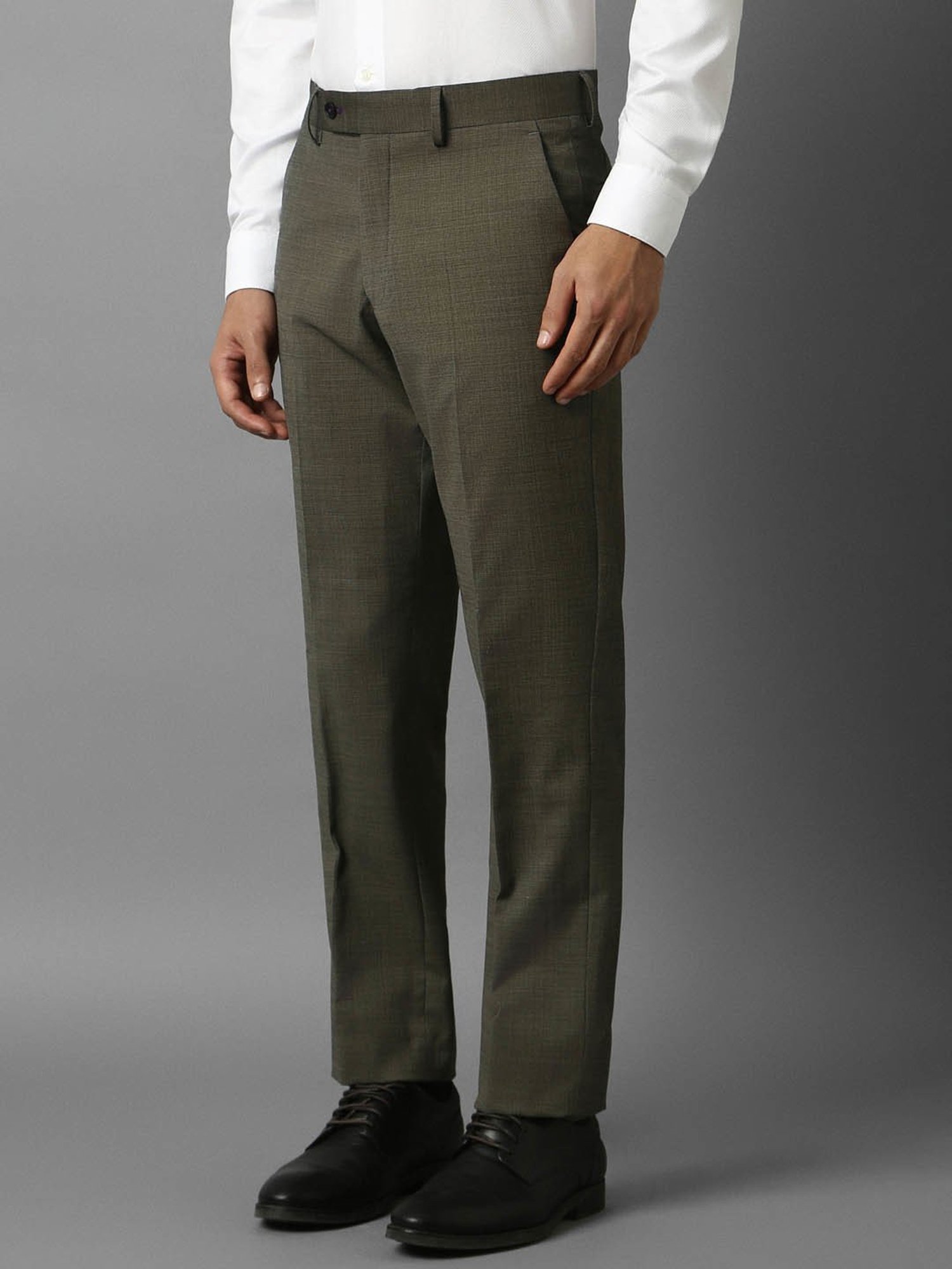 Luxure By Louis Philippe Steel Green Slim Fit Trousers
