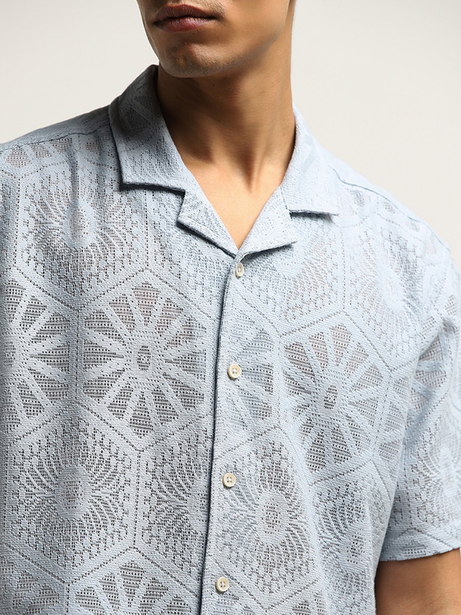 ETA by Westside Light Blue Relaxed-Fit Cotton Blend Shirt