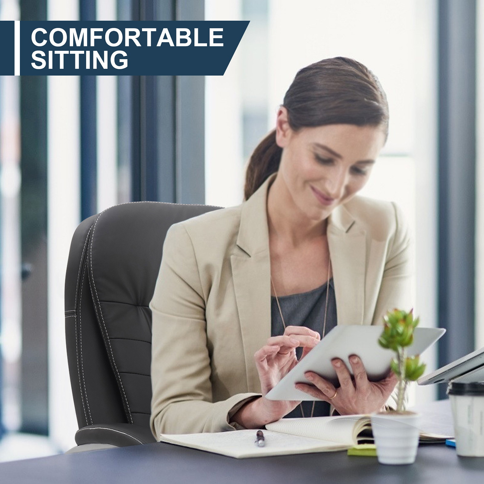 YOUTHUP Office Chair Computer High Back Adjustable Ergonomic Desk Chair Executive PU Leather Swivel Task Chair with Armrests Lumbar Support,Black