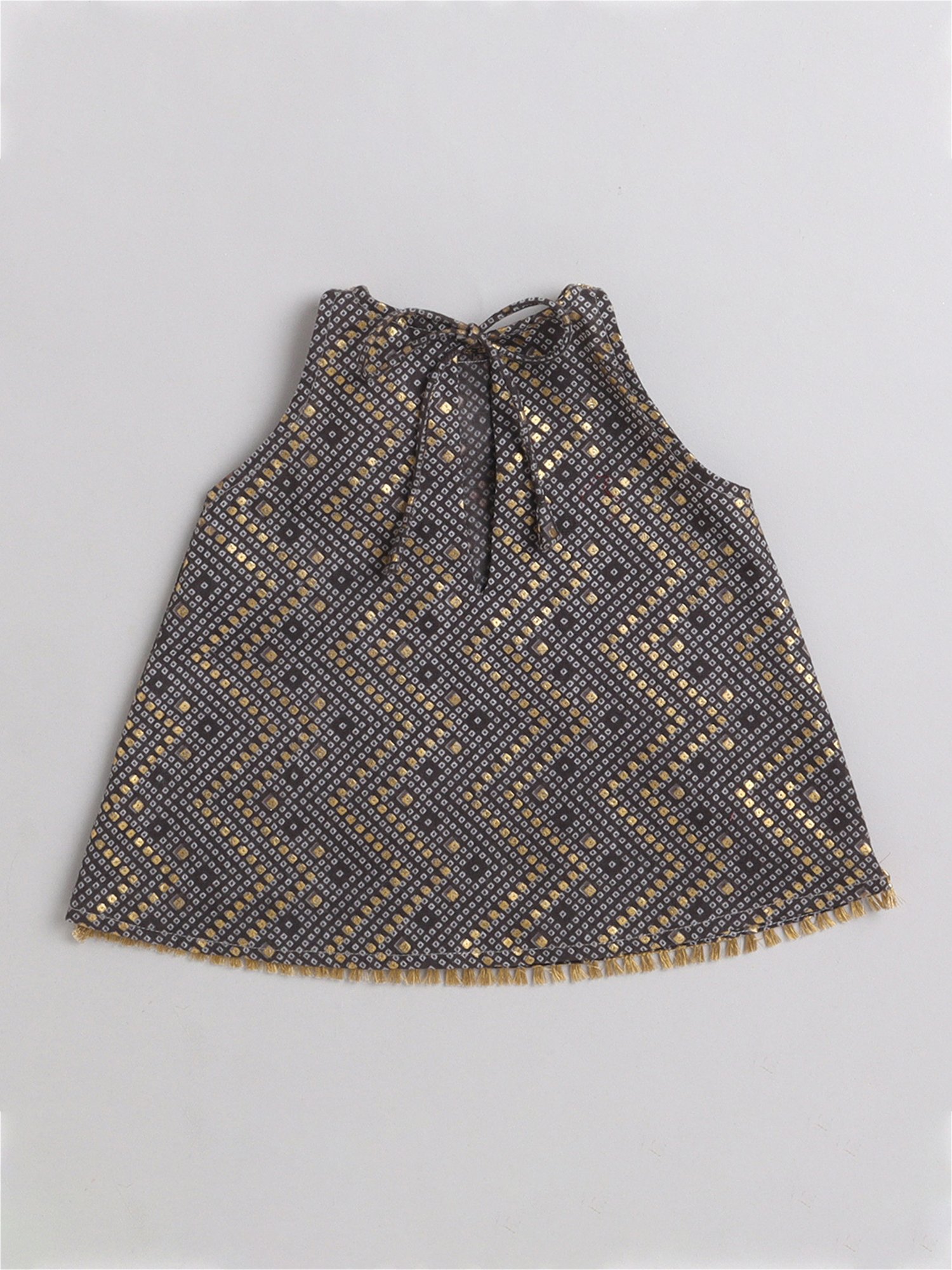 Many Frocks Kids Black & Mustard Embellished Kurta with Plazzos