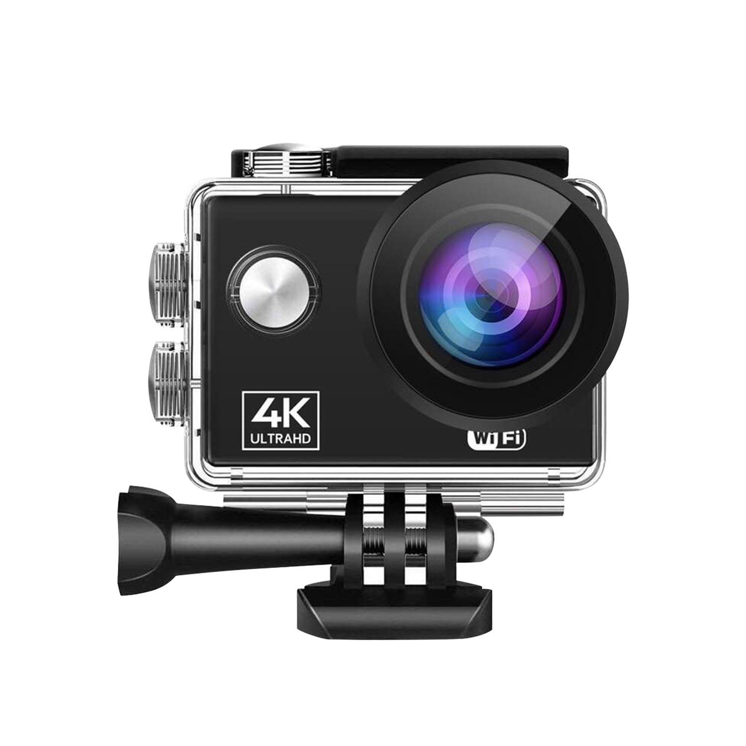 Sports Action Camera 4K 60FPS 2-inch HD Screen Underwater 30m 170 Degree Wide Angle Extended Memory with Waterproof Shell Built-in Li-ion Battery