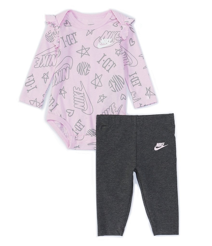 Nike Baby Girls Newborn-9 Months Long-Sleeve Mini AOP Bodysuit & Leggings Set