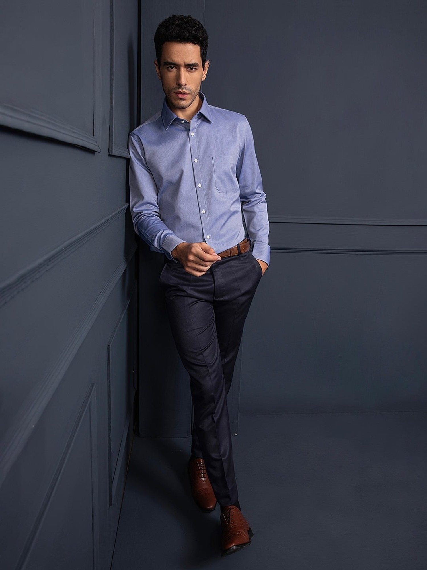 Louis Stitch Blue Cotton Regular Fit Texture Shirt