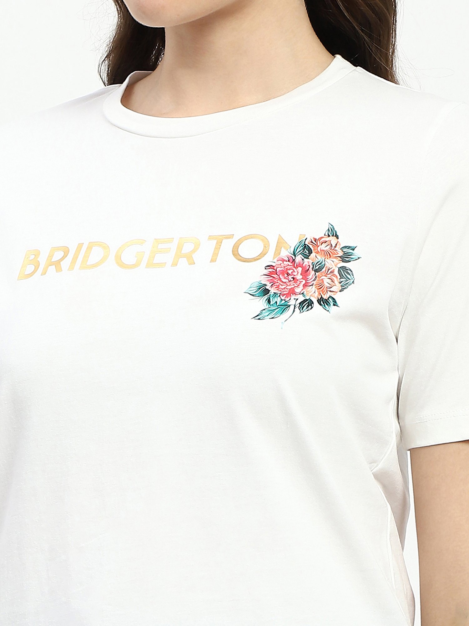 MADAME White Cotton Graphic Print T-Shirt