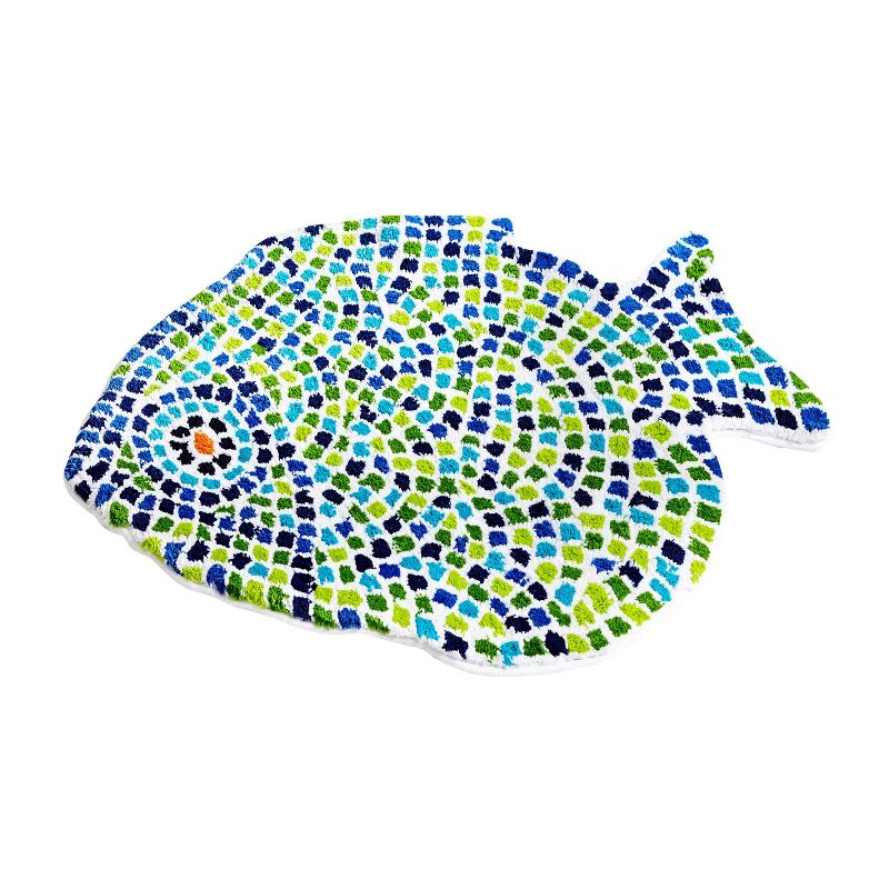 24"x36" Fish Mosaic Collection 100% Cotton Blue Bath Rug - Better Trends