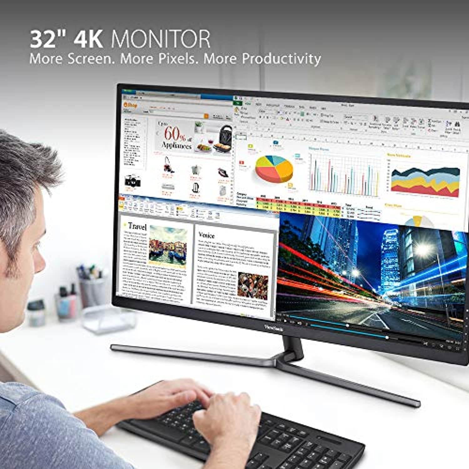 ViewSonic VX3211-4K-MHD 32 Inch 4K UHD Monitor with 99% sRGB Color Coverage HDR10 FreeSync HDMI and DisplayPort (VX3211-4K-MHD)