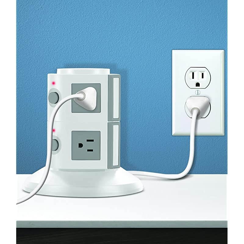 Surge Protector Power Tower 8 Outlets Family Multi Charging Station with Smart Charge Tech for iPhone iPad Galaxy All Devices Black