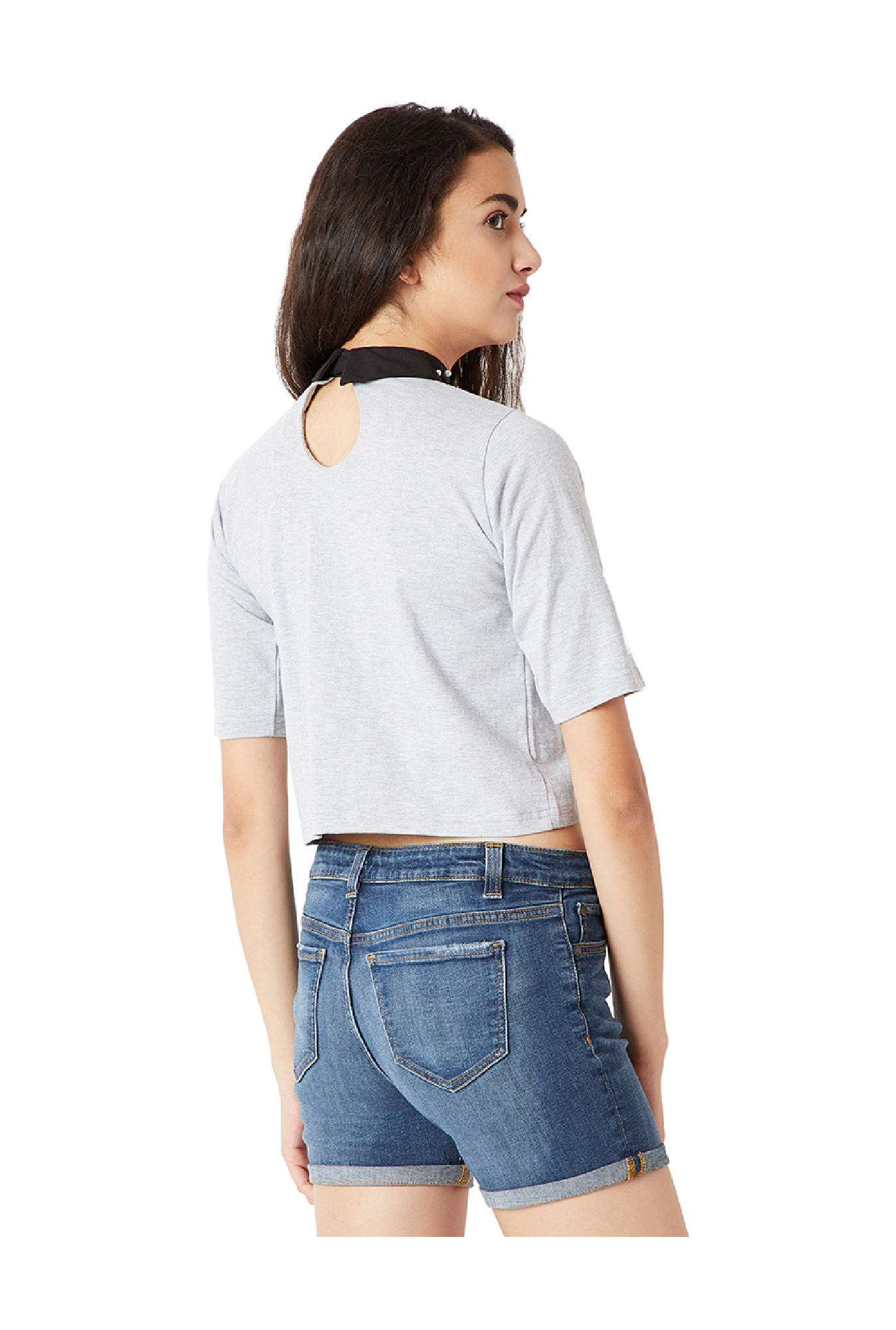 Miss Chase Grey Textured Crop Top