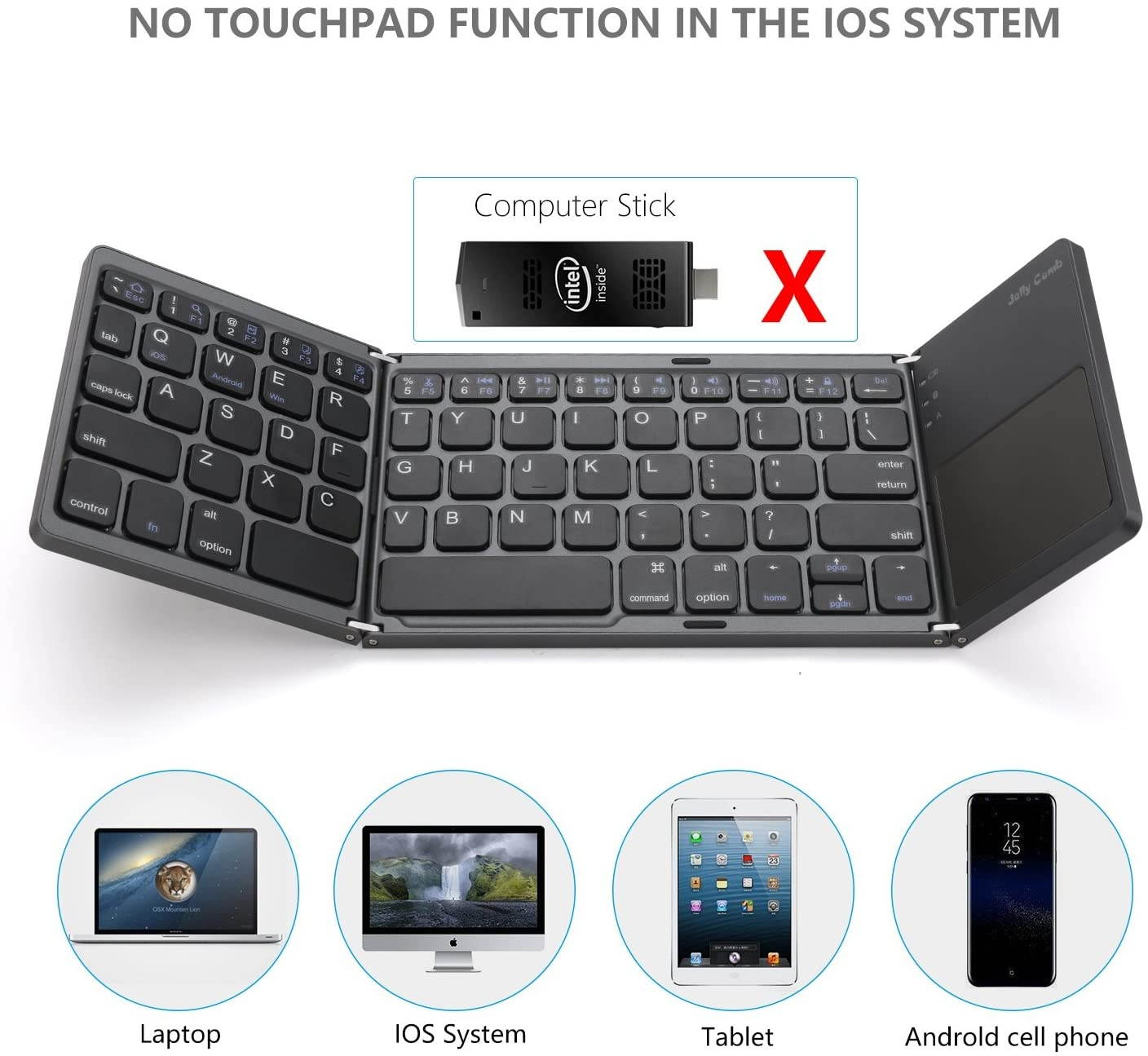Foldable Bluetooth Keyboard, Jelly Comb Pocket Size Portable Mini BT Wireless Keyboard with Touchpad for Android, Windows, PC, Tablet, with Rechargable Li-ion Battery