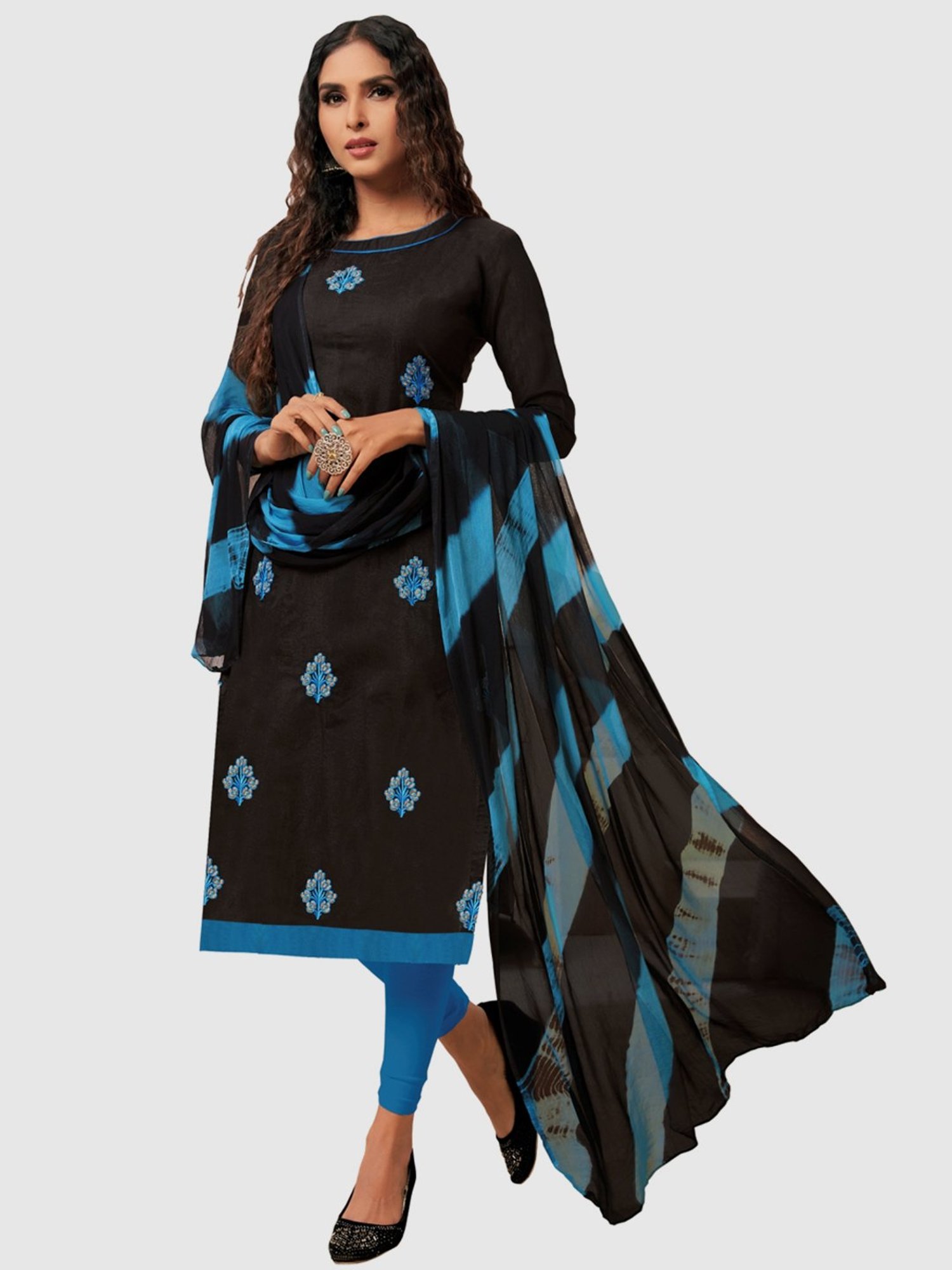 APNISHA Black Embroidered Unstitched Dress Material