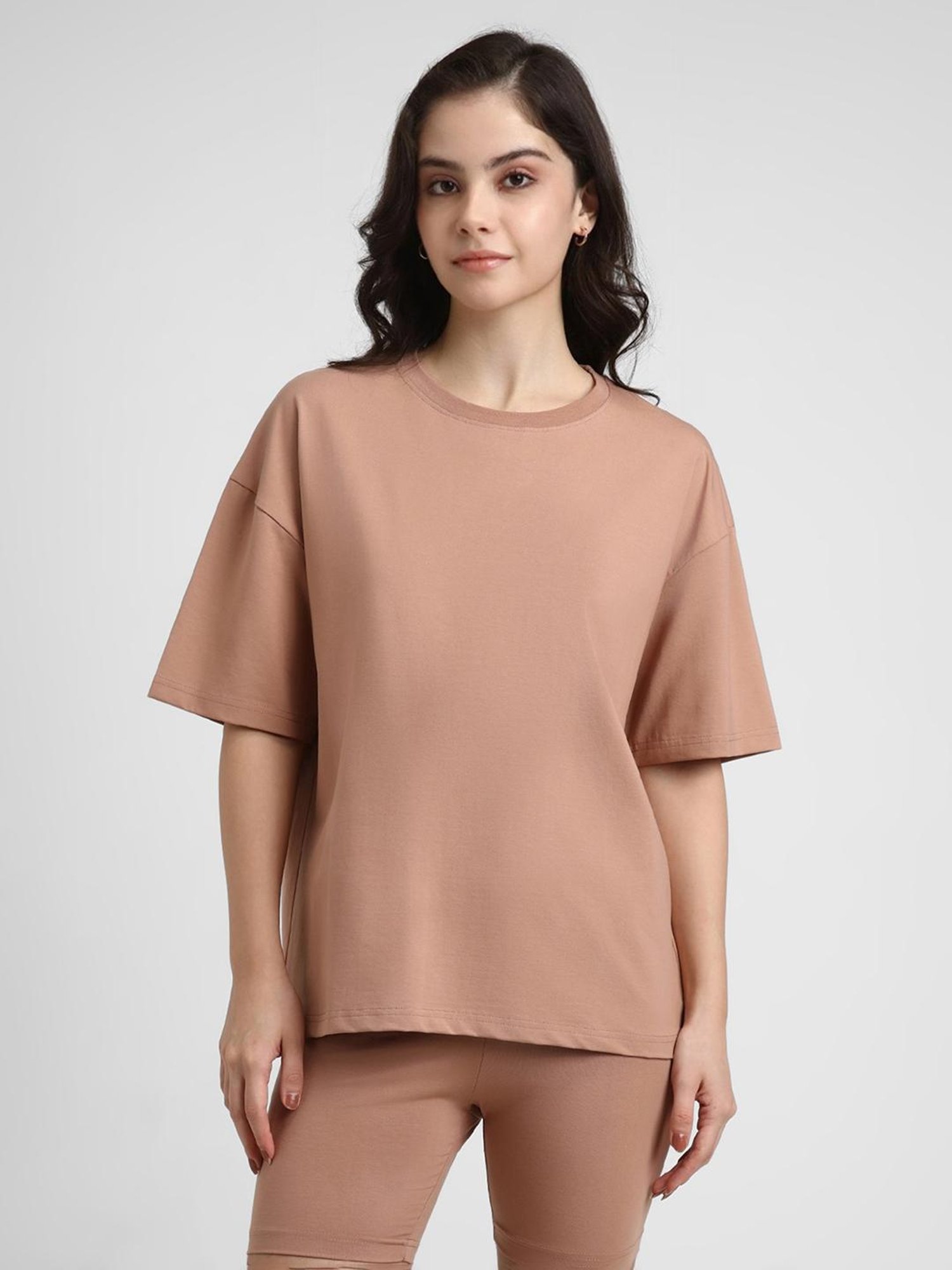 Forever 21 Beige Cotton Regular Fit T-Shirt