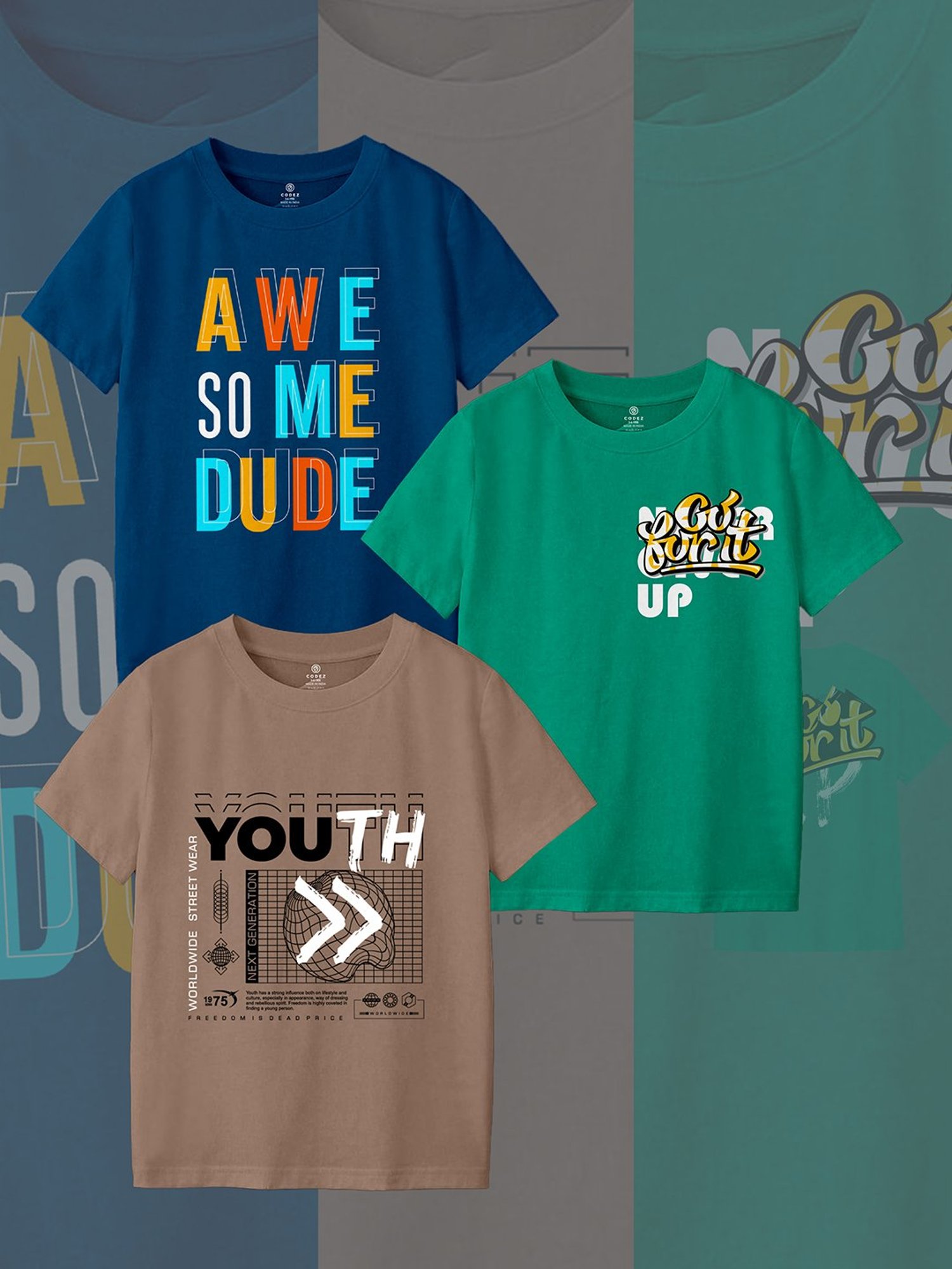 Codez Boys Multicolor Printed T-Shirt (Pack Of 3)