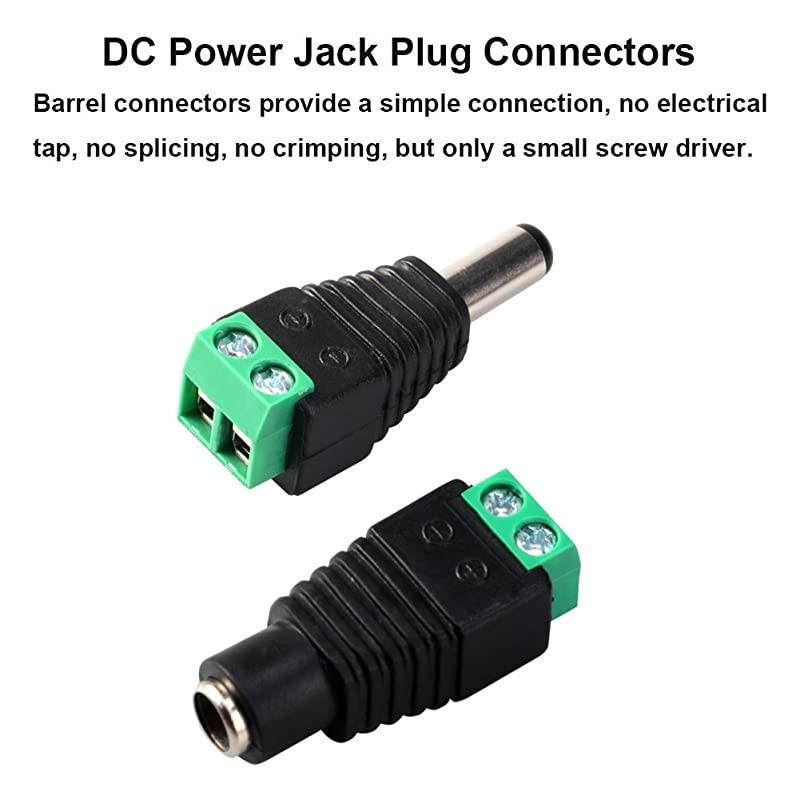 Real 18AWG 43x2pcs Strands 10 Pairs DC Power Pigtail Cable 12V 5A Male amp Female + 10 Pairs DC Power Jack Plug Adapter Connector for CCTV Home Security Surveillance by  21mm x 55mm