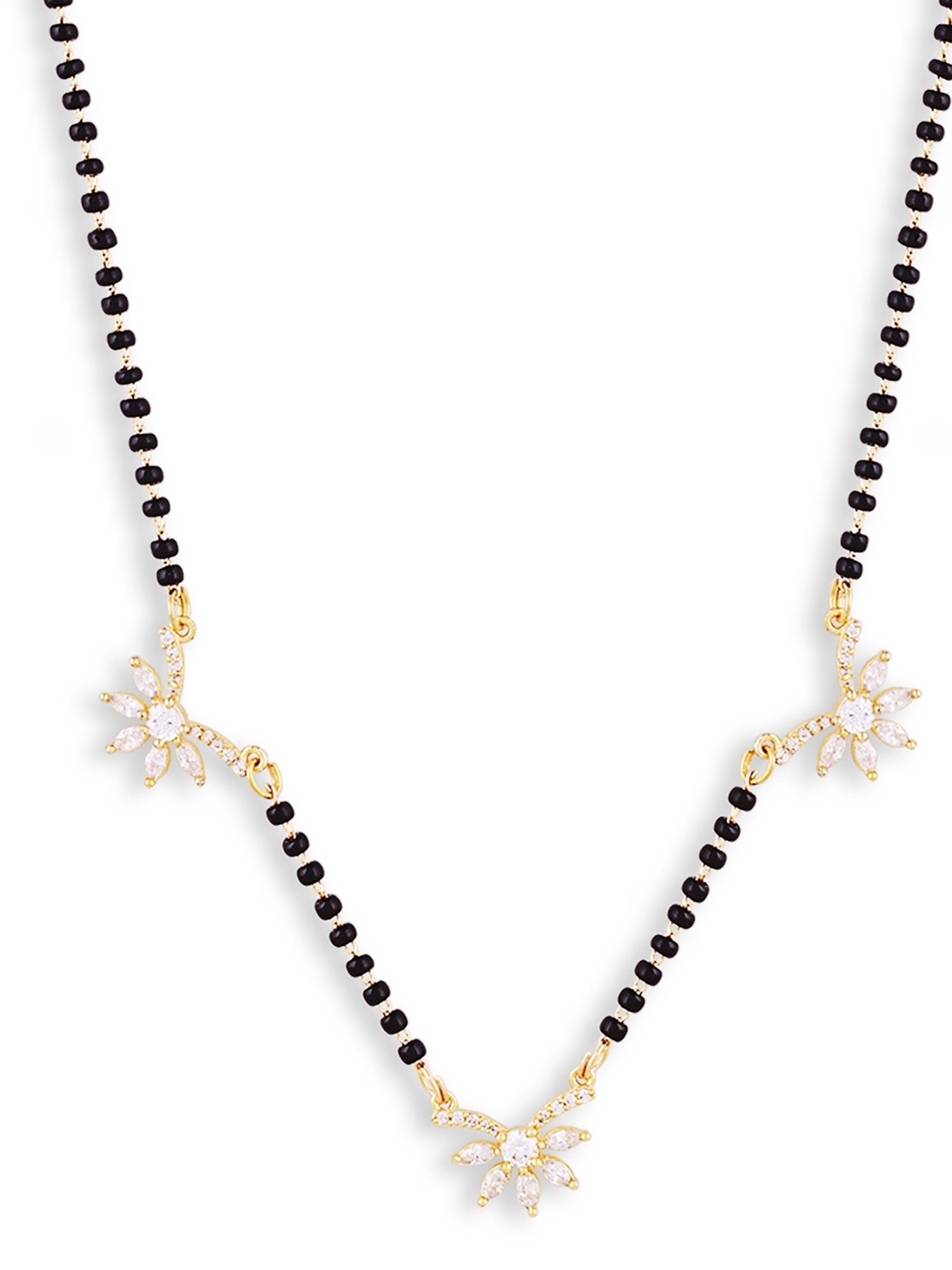 Abdesigns Gold-Plated Black Beaded American Diamond Mangalsutra