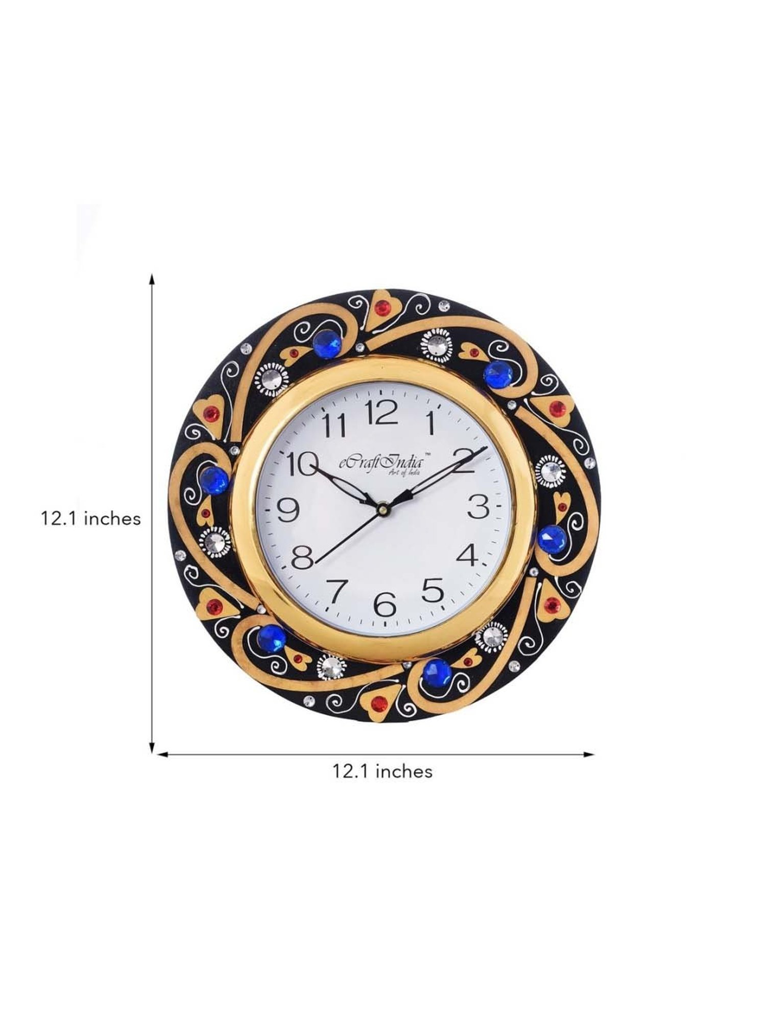 eCraftIndia Blue Crystal Studded Decorative Wooden Handcrafted Wall Clock