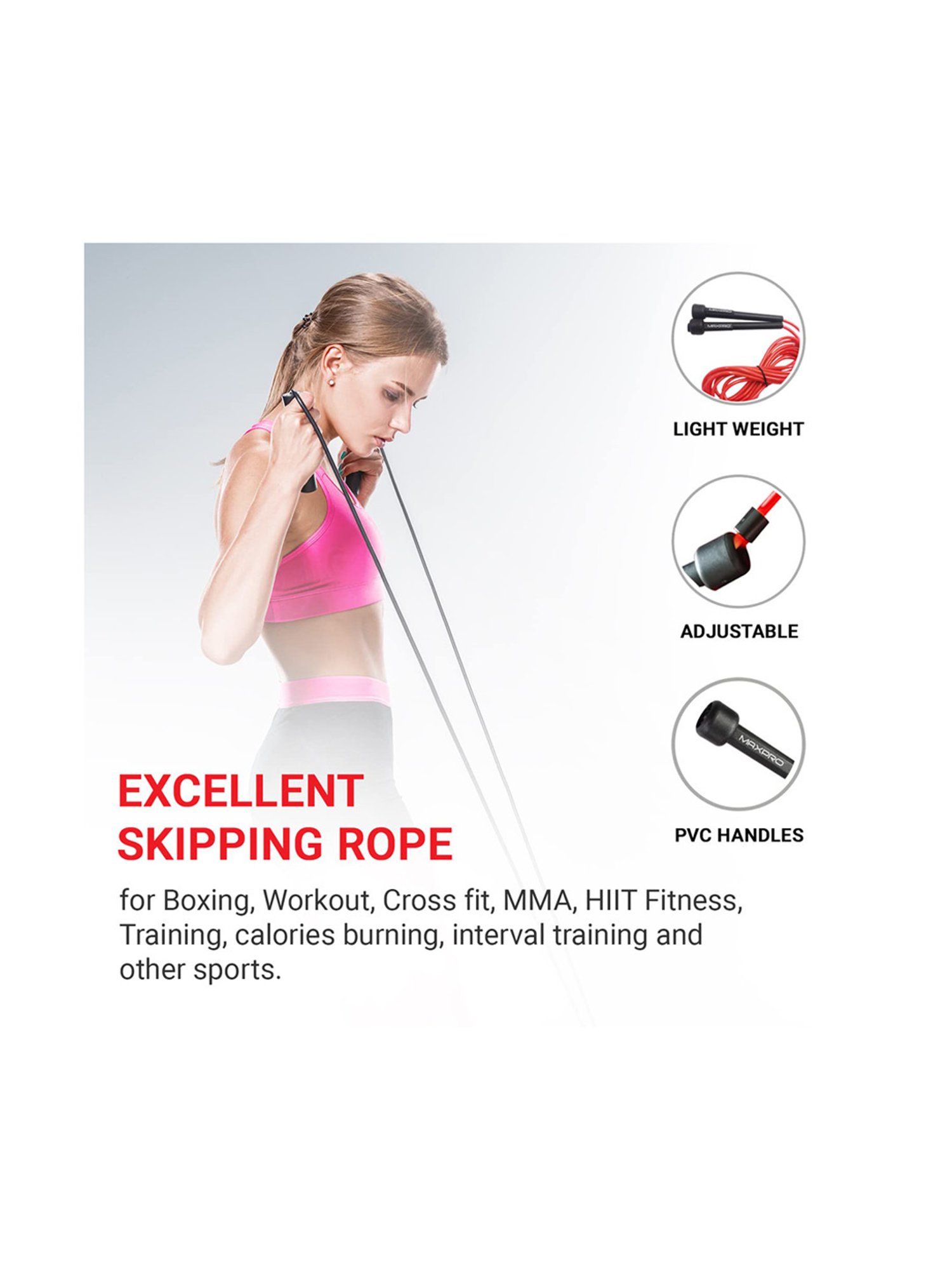 MAXPRO MPJR001 Adjustable PVC Jump Rope (Red)