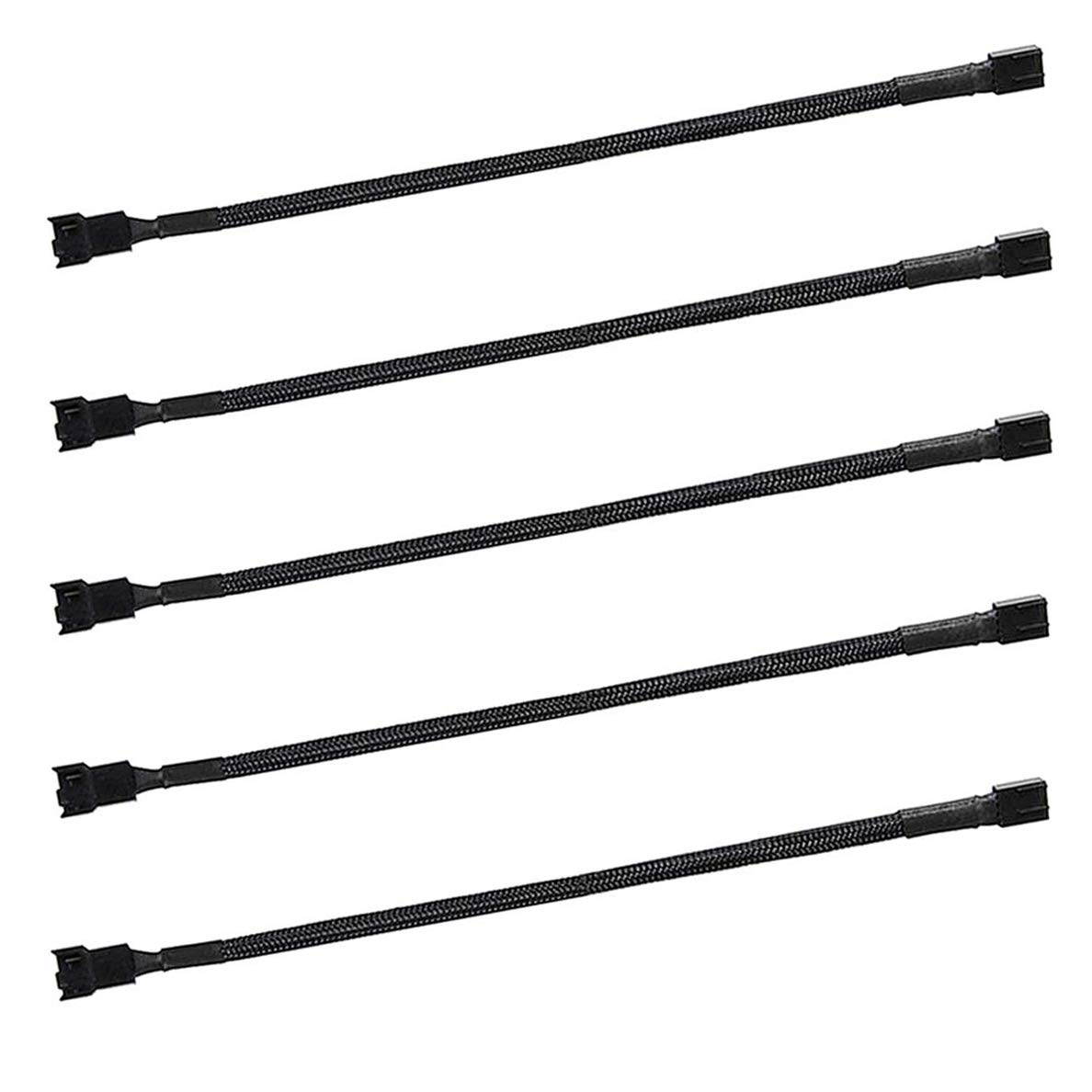 5 Pack- 11.8 inch PWM Fan Extension Cable PC Fan Extension Cable Compatible with ATX Case 3 Pin & 4 Pin Cooling Fans Durable Black Nylon Braided Case Fan Extension Cable