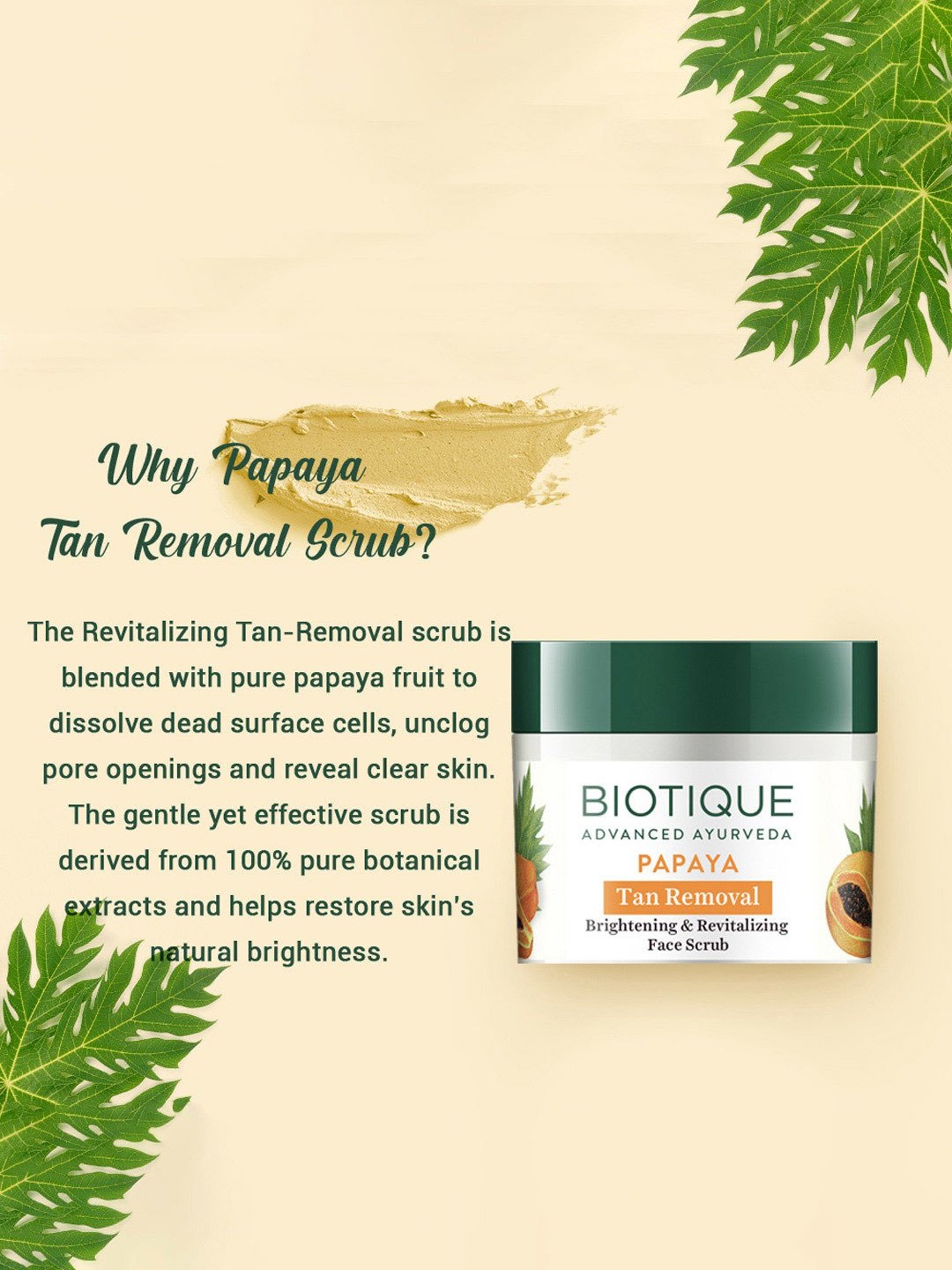 BIOTIQUE Papaya Tan Removal Brightening & Revitalizing Face Scrub - 75 gm