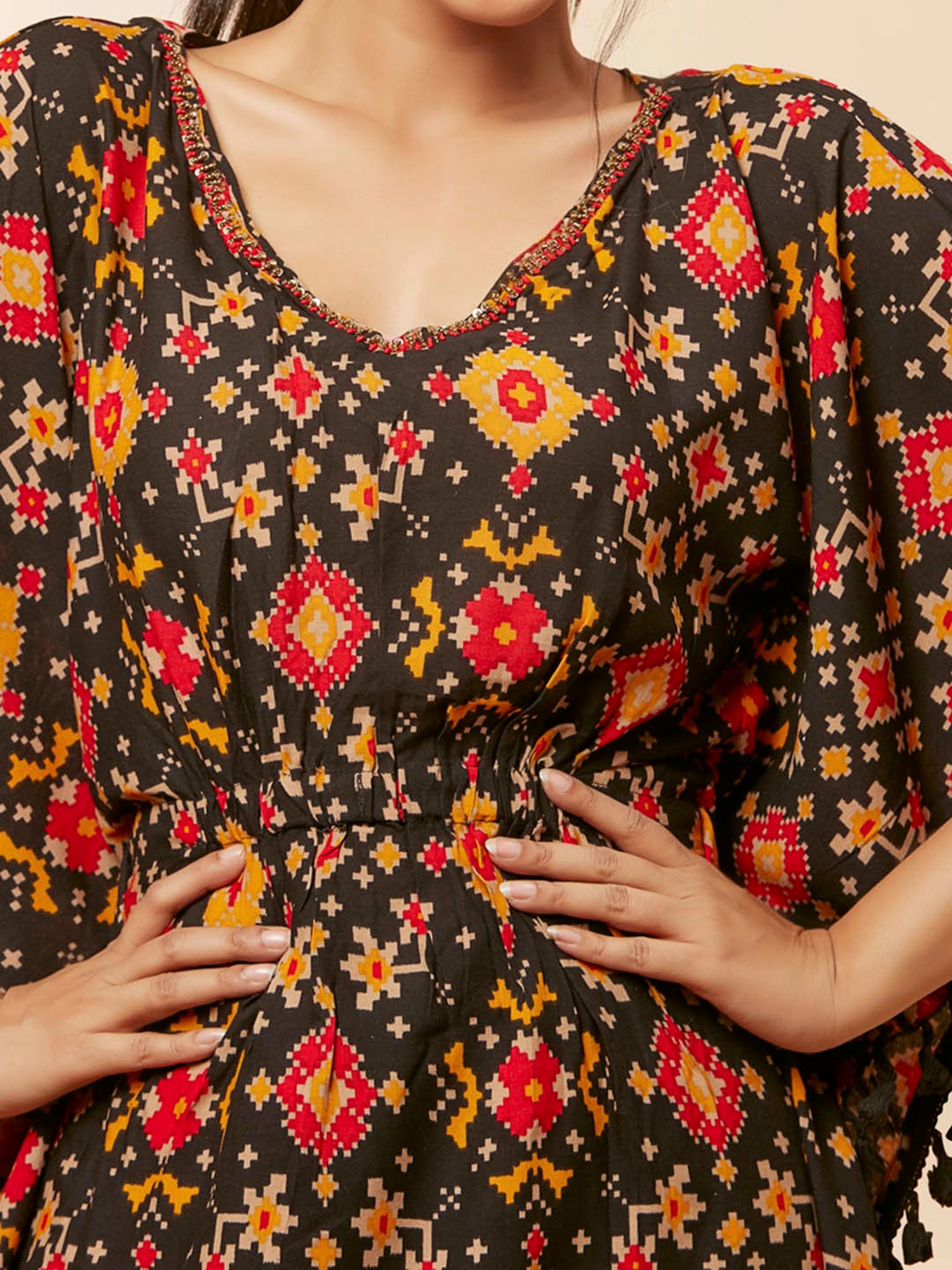 URBAN MYSTIC Black Printed Kaftan Pant Set