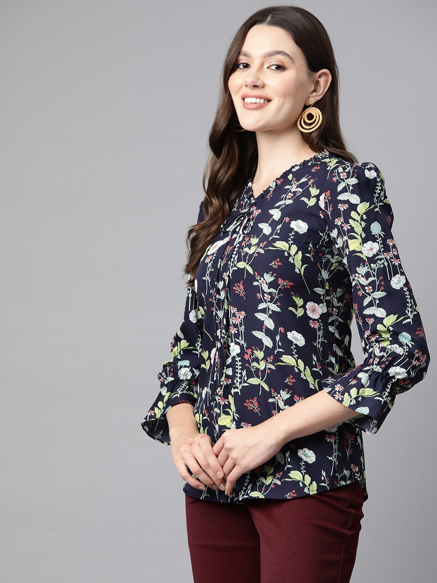 Cottinfab Blue Floral Print Top