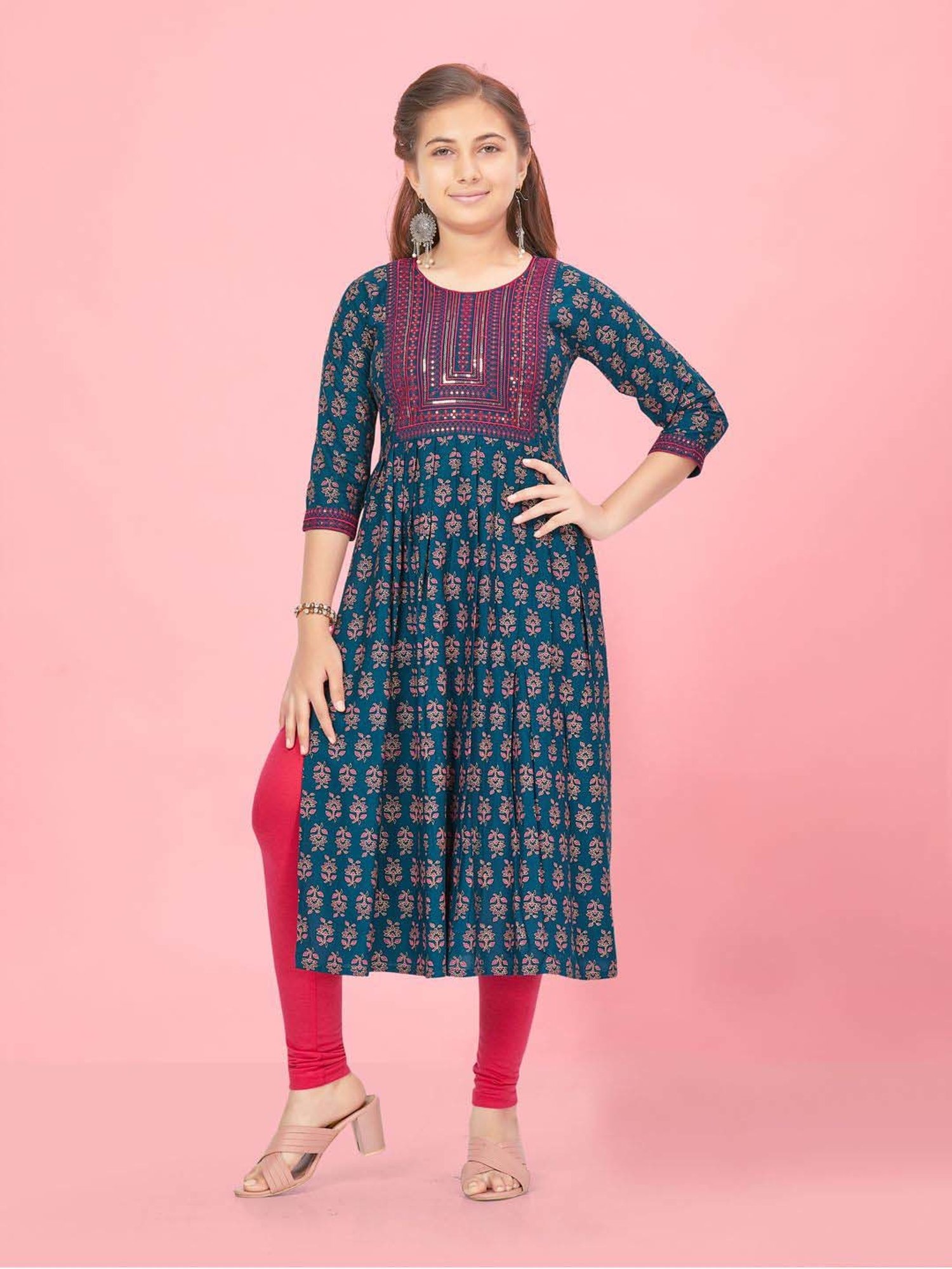 Peppermint Kids Navy Regular Fit Kurta Set