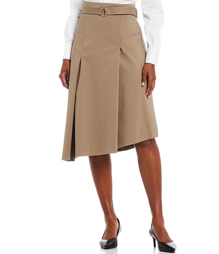 Donna Karan New York Tech Cotton Front Pleat Belted Skirt