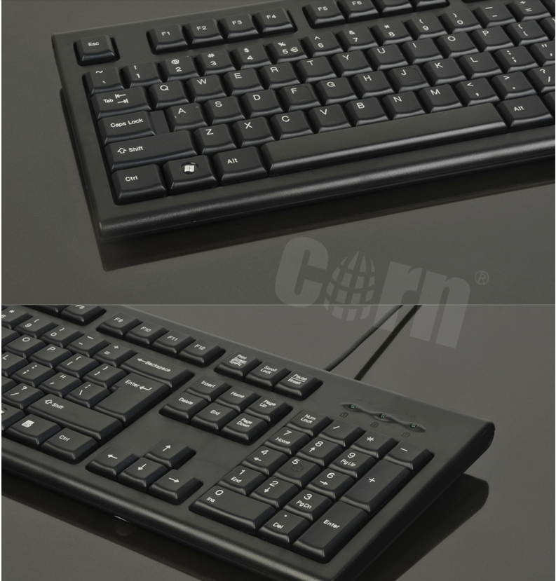 CORN KR-85 Ergonomic Design, Waterproof USB Plug Wired 104 Keys Durable Keyboard  For Office And Game, SupportWinXP/Vista/7/8/10/Mac OS - Classic Black