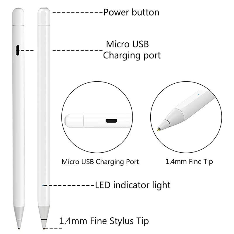 iPad Stylus Stylus for iPhone  Rechargeable Stylus Pen for iPhone and iPad 14mm Fine Tip for Drawing and Writing White
