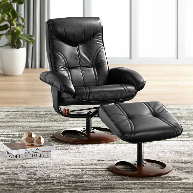 BenchMaster Newport Black Swivel Recliner and Slanted Ottoman