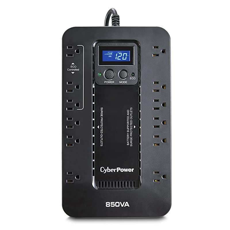 EC850LCD Ecologic Battery Backup Surge Protector UPS System 850VA510W 12 Outlets ECO Mode Compact Uninterruptible Power Supply