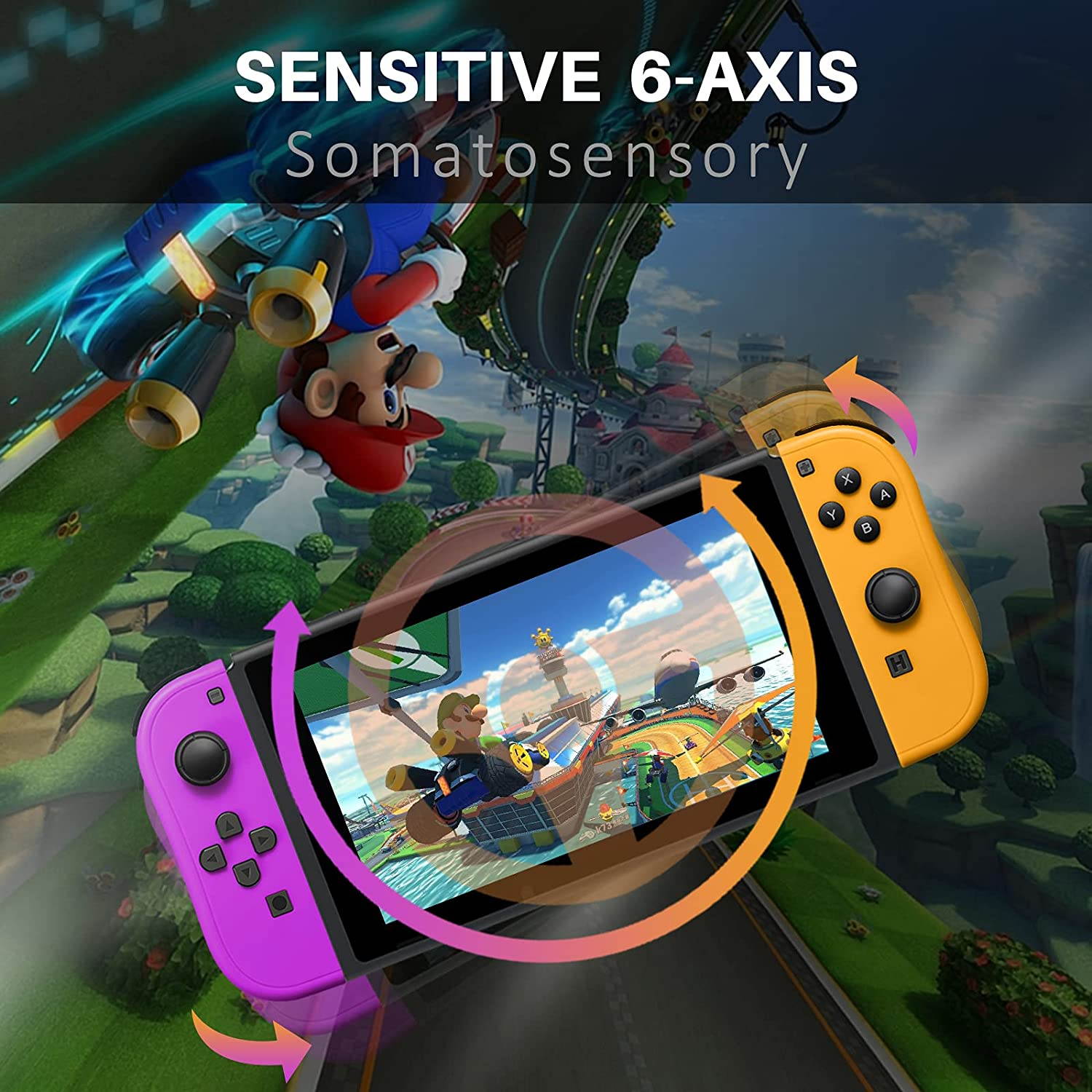 Joy-Pad Controller Compatible with Switch,Left and Right Controllers with Straps Support Wake-up Function (Purple and Orange)