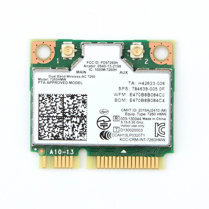 Dual Band AC1200 7260HMW 7260AC Wireless 2X2 Mini PCI-E Wi-Fi Network Card, Bluetooth 4.0, Up to 867Mbps (5Ghz) + 300Mbps (2.4Ghz), IEEE802.11ac/a/b/g/n, Windows 7/8/10 For Laptop PC