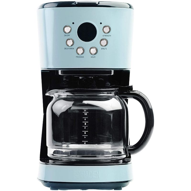 Haden 75032 Heritage Innovative 12 Cup Capacity Programmable Vintage Retro Home Countertop Coffee Maker Machine with Glass Carafe, Turquoise Blue