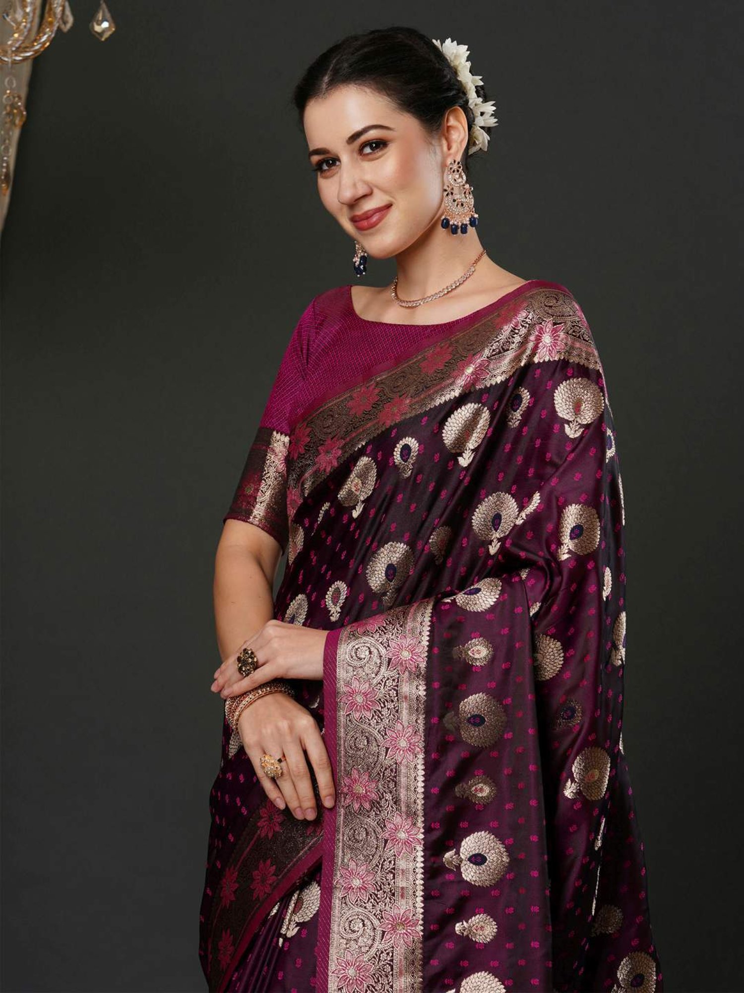 Saree Mall Purple Woven Saree With Unstitched Blouse