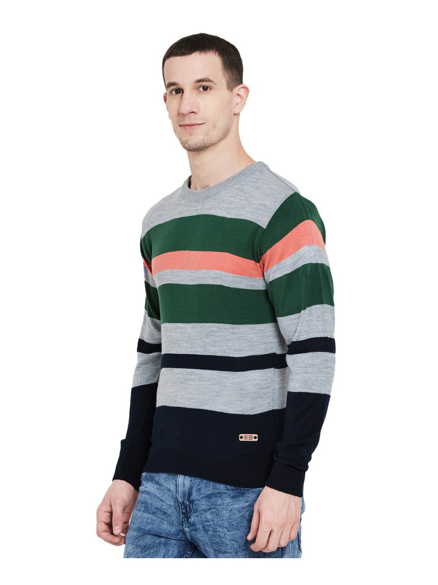 Duke Sky Blue & Green Striped Sweater