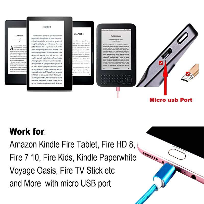 2Pack  Micro USB Cable 5 Ft Micro USB Fast Charging Cord Charging Nylon Braided Replacement High Speed Data Sync Charger Compatible with Kindle Touch 2011 Fire KeyboardBlack+Blue