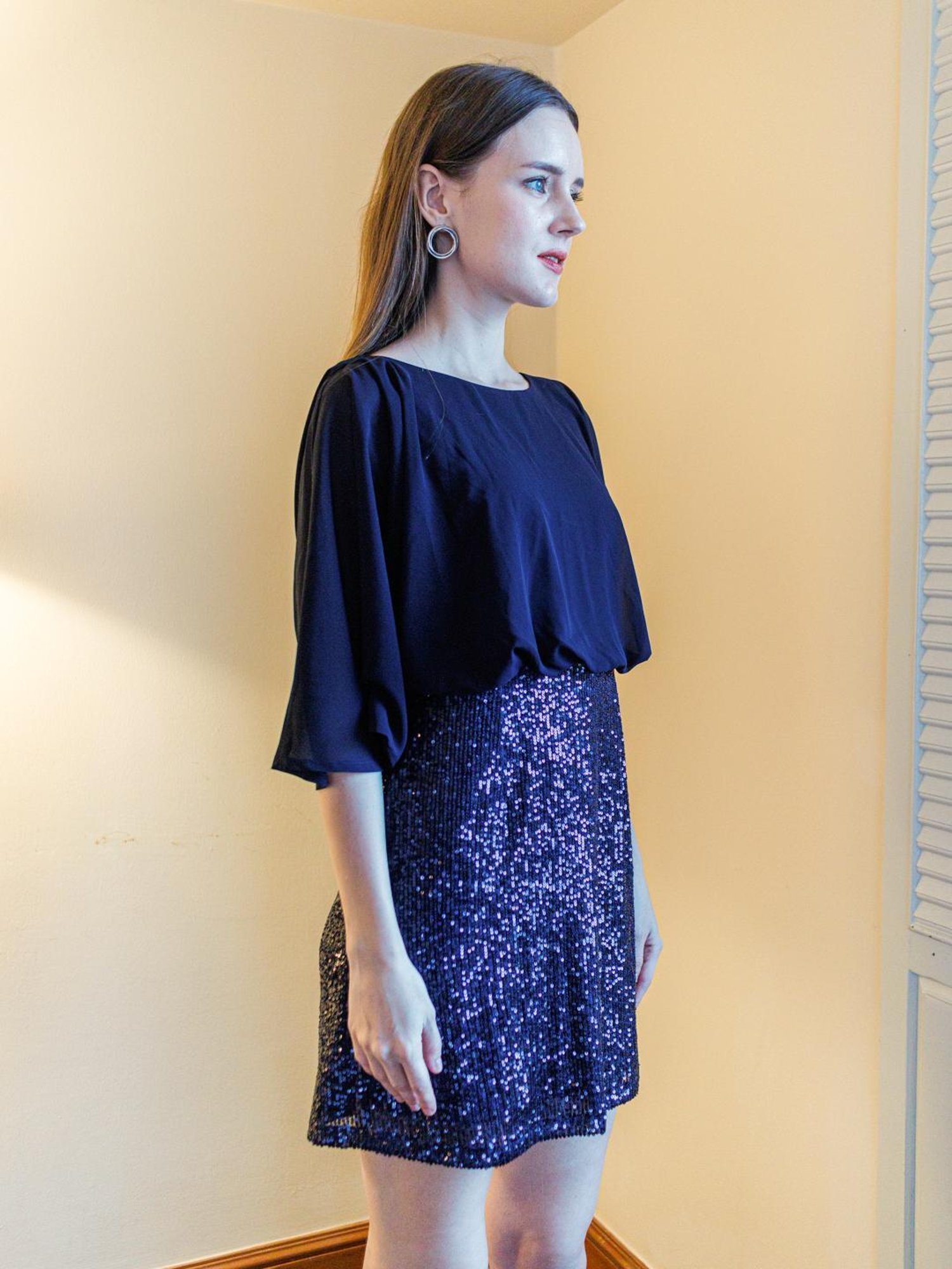 Zink London Navy Embellished A Line Dress