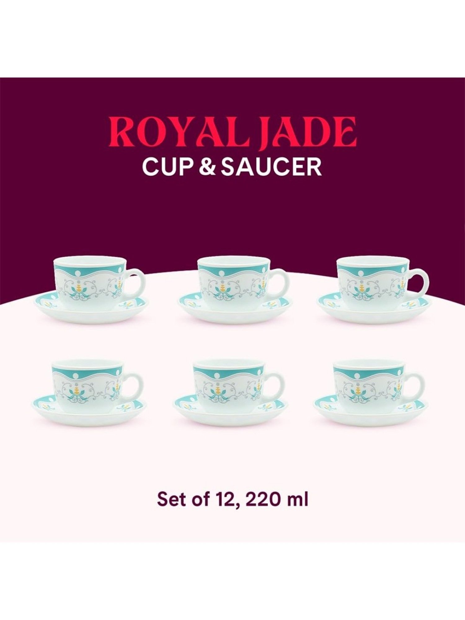 Larah by Borosil Multicolor Ceramic Opalware Cup and Saucer Set of 12 220ml