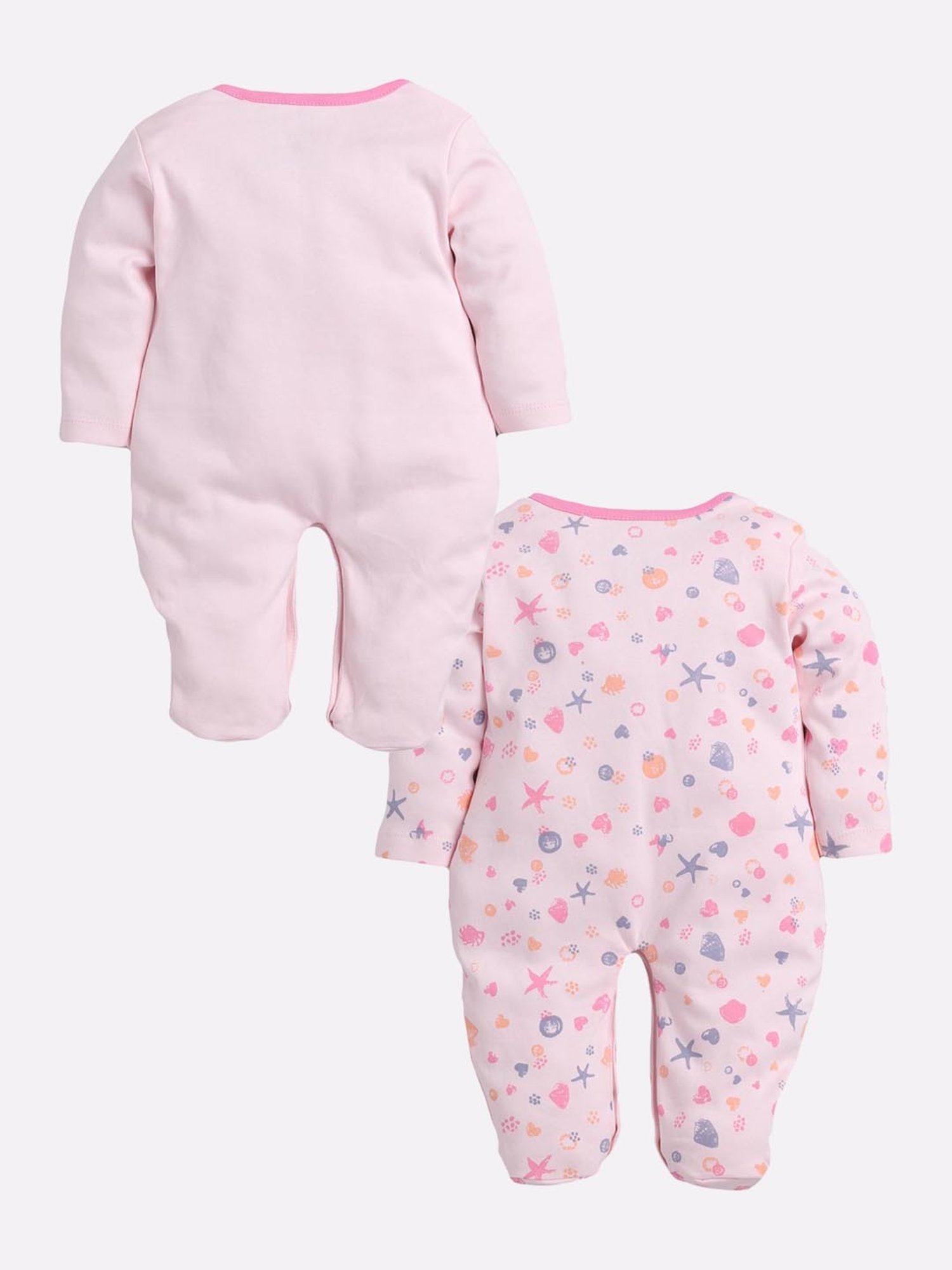 Baby Go Kids Pink Printed Rompers (Pack Of 2)
