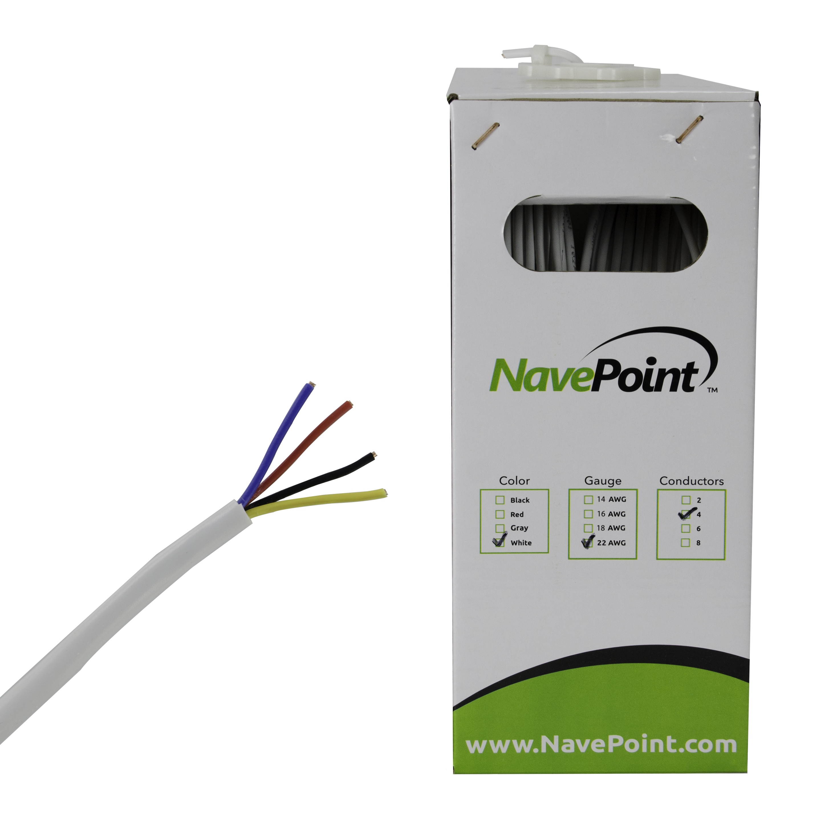 NavePoint Security Burglar Alarm Cable 22/4 22AWG Unshielded 500ft 10-Pack White