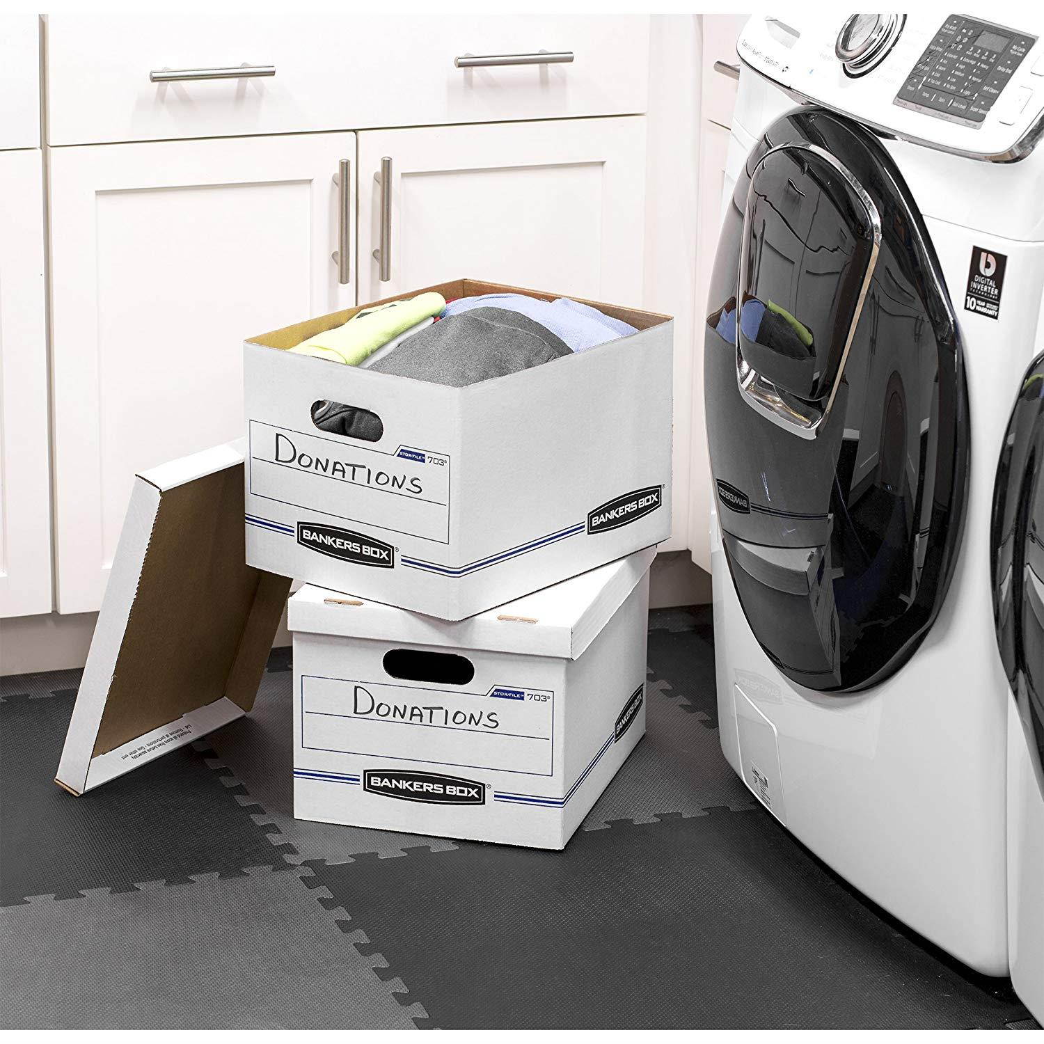 Bankers Box Stor/File Storage Box with Lift-Off Lid, Letter/Legal, 12 x 10 x 15 Inches, White, 4 Pack (0070308)