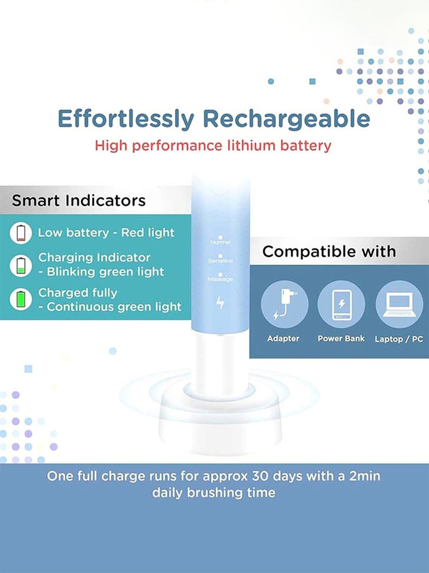 HealthSense Clean-Care ET-711 Rechargeable Rotary Electric Toothbrush (Blue)