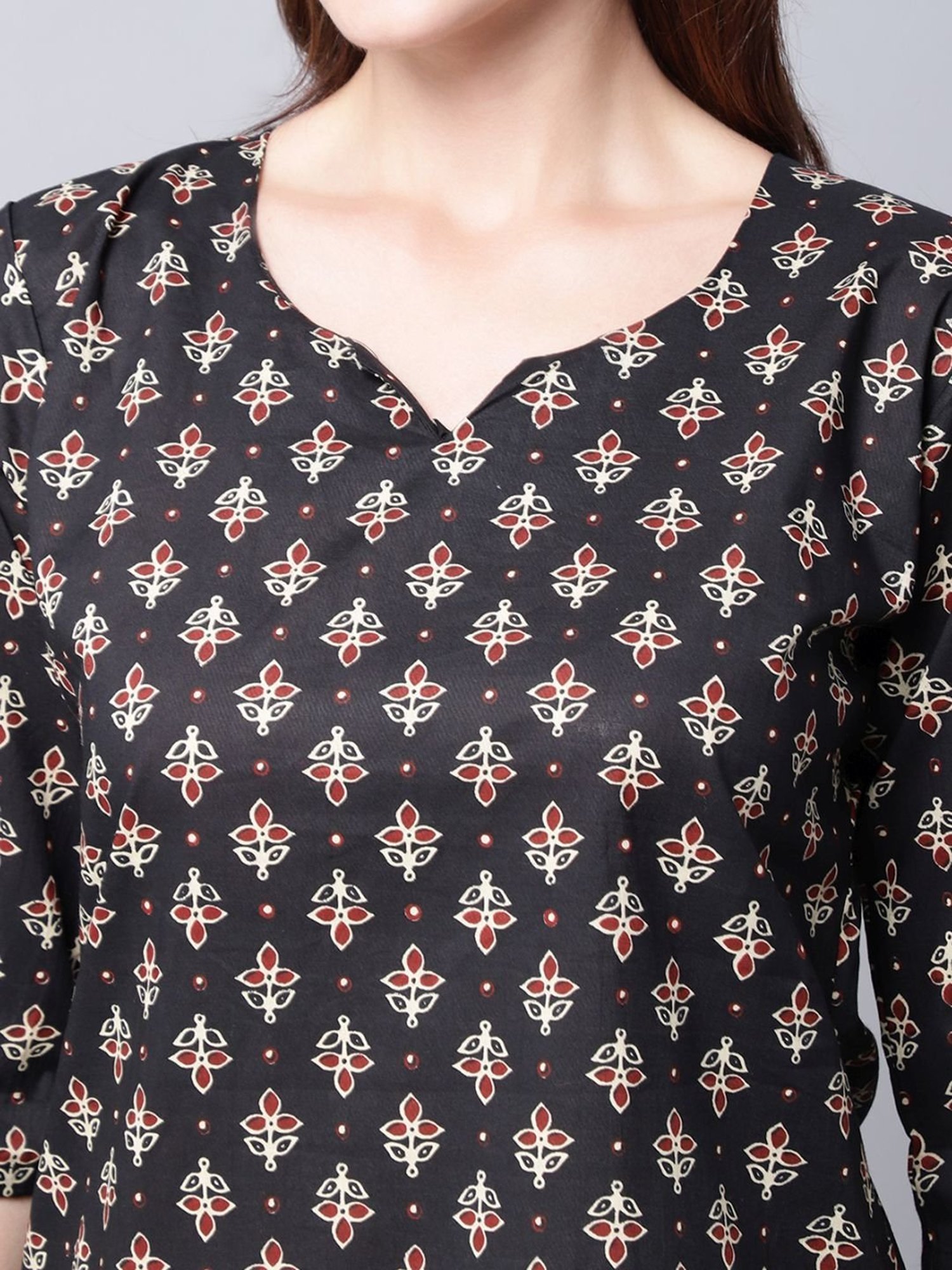 TAG 7 Black Cotton Printed Kurti Pant Set