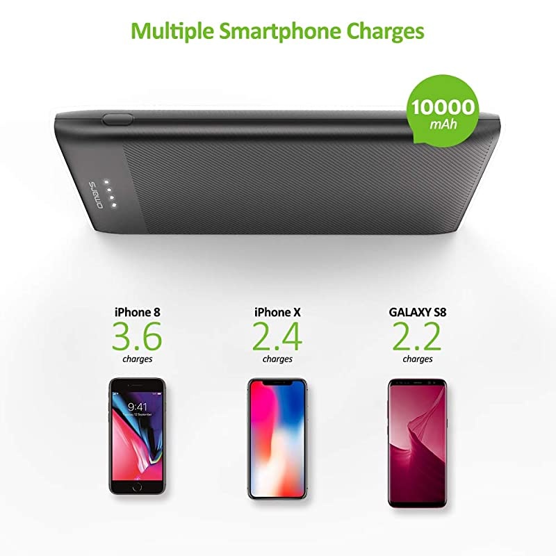 Power Bank 10000mAh USB C Battery Pack Slimline Portable Charger with Dual USB Output Compatible with iPhone XsXRXS MaxX iPad Galaxy S9 Note 9