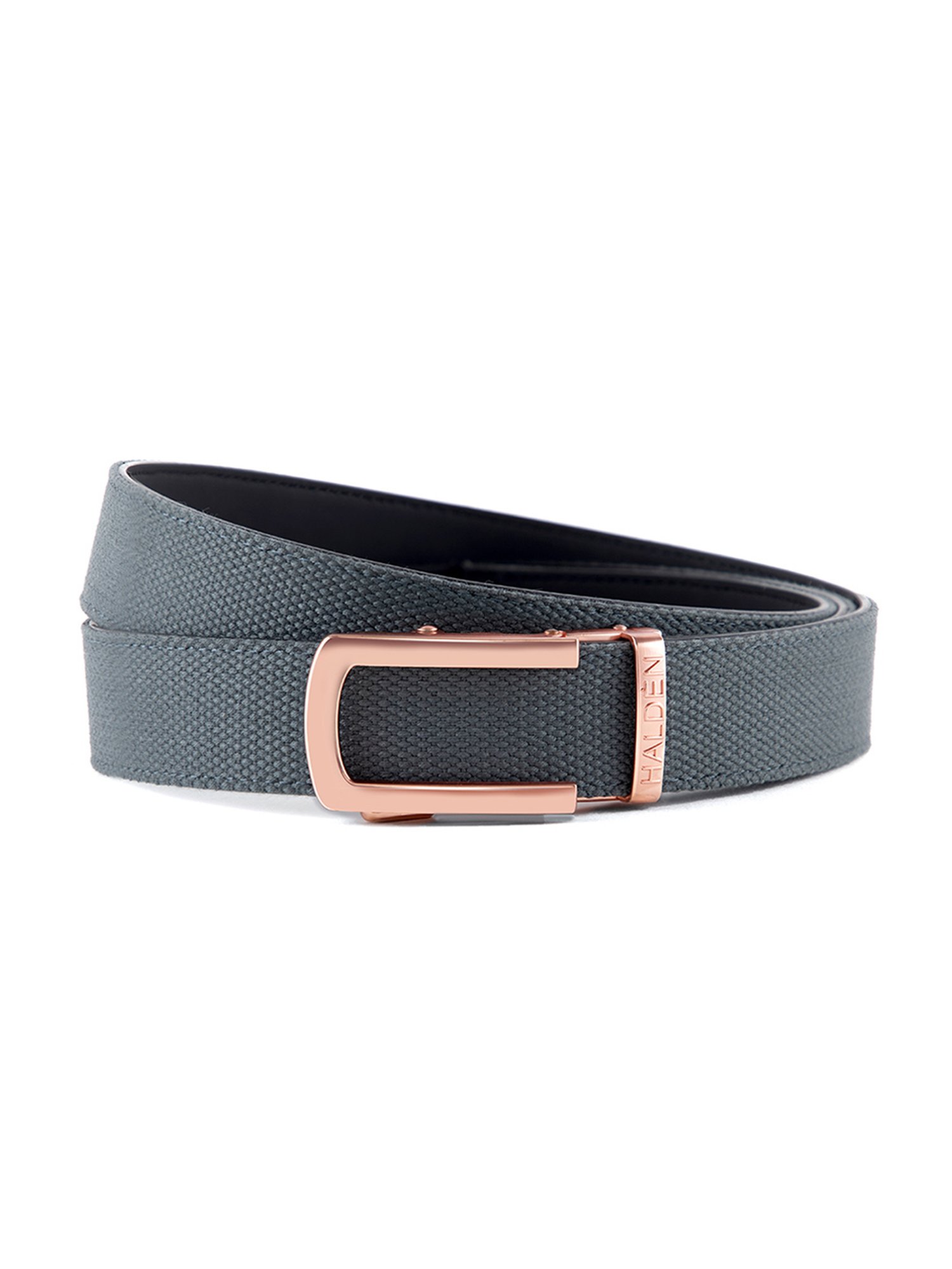 Halden Grey Woven Casual Belt With Classic Rose Gold Buckle