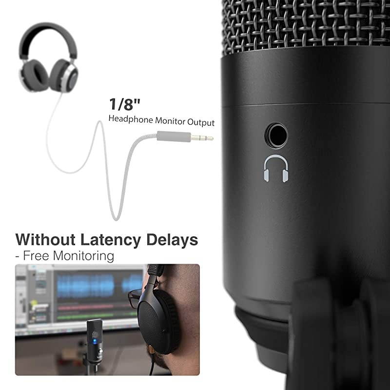 Podcast Microphone USB with Headphone Monitoring 35mm Jack and Pluggable USB Connectivity Cable for ComputerPCMacWindowsRecording Voice Over Streaming TwitchGamingYouTubeDiscordK670B